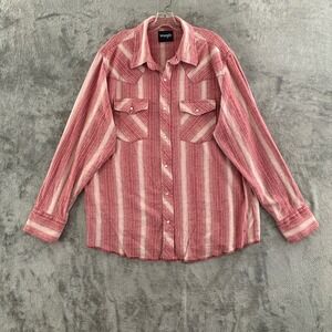 Wrangler Western Flannel Snap Shirt Mens XL Red White Stripe Long Sleeve 75098AS